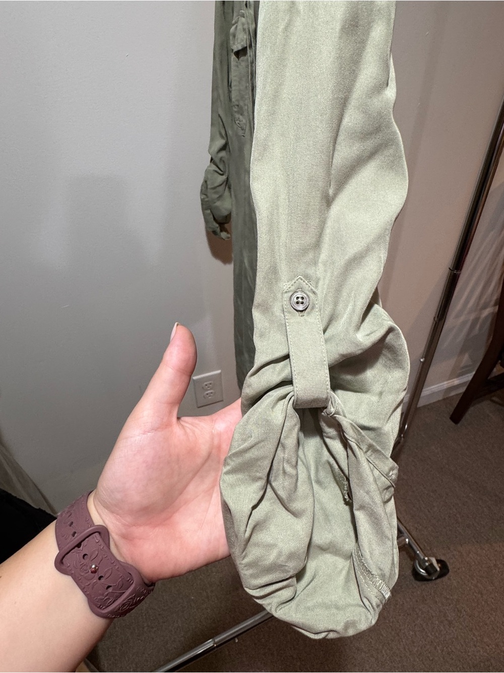 Light Olive Green Women’s Long Shirt Dress - Picture 6 of 8